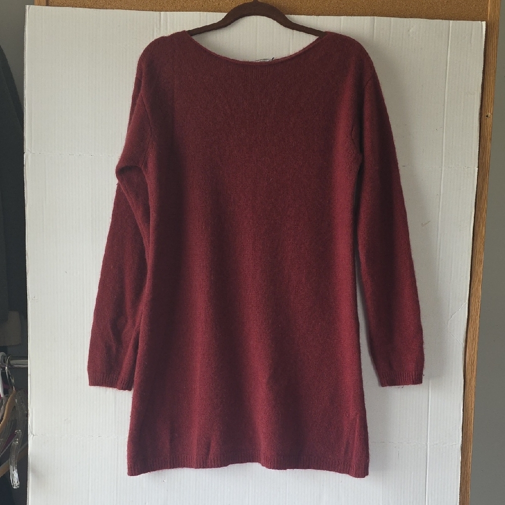 Cashmere Sea Bleu Sweater L Burgundy Soft Fuzzy Knit Pullover 100% Cashmere
